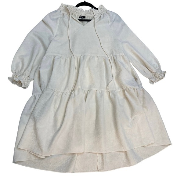 Wishlist texture neck tie mini dress champagne fairy coquette ruffle puff sleeve - Picture 1 of 9